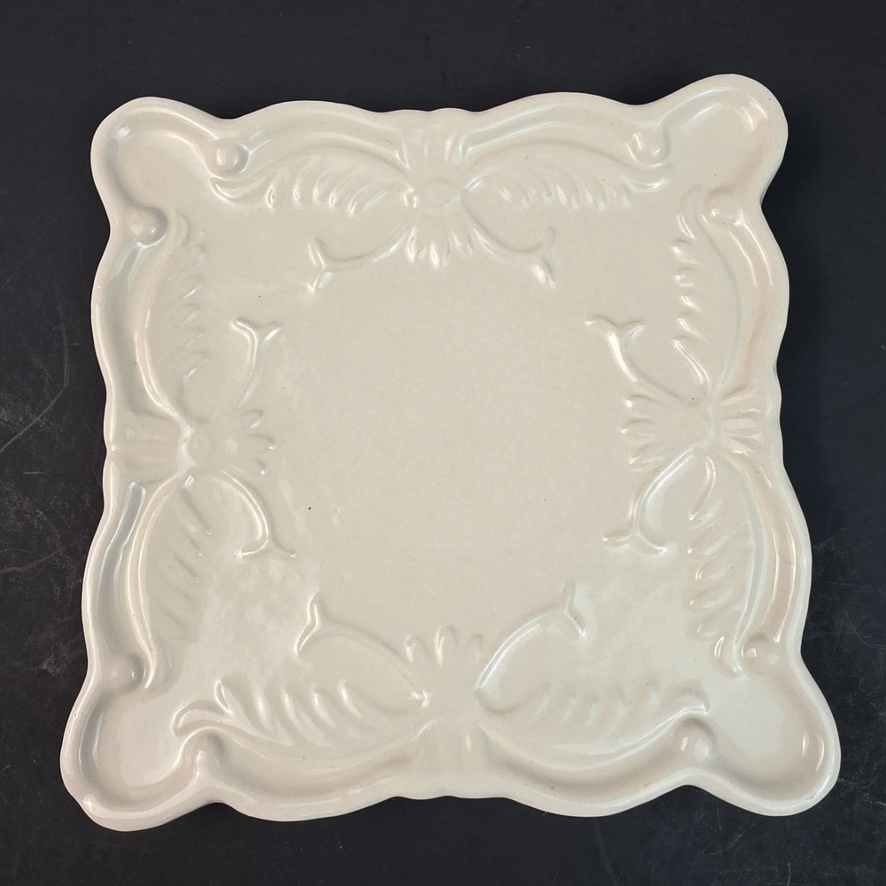California Pantry Classic Ceramics Square Cream Embossed Scroll Plate 6.25 inch